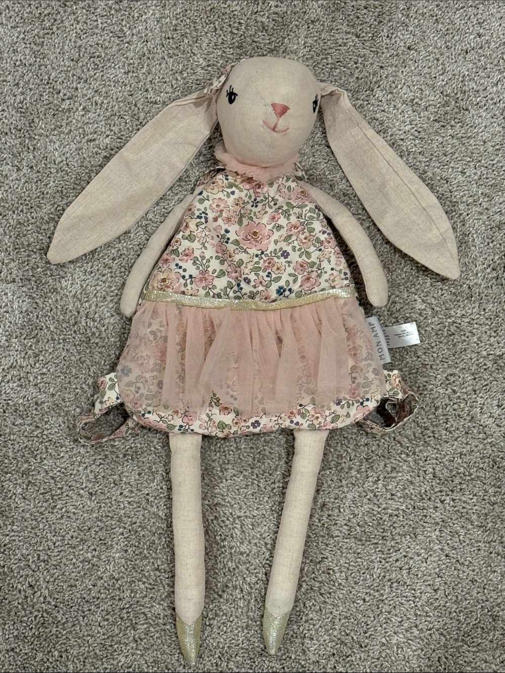 Mon Ami Pink Floral Bunny Doll with Tulle Skirt Backpack